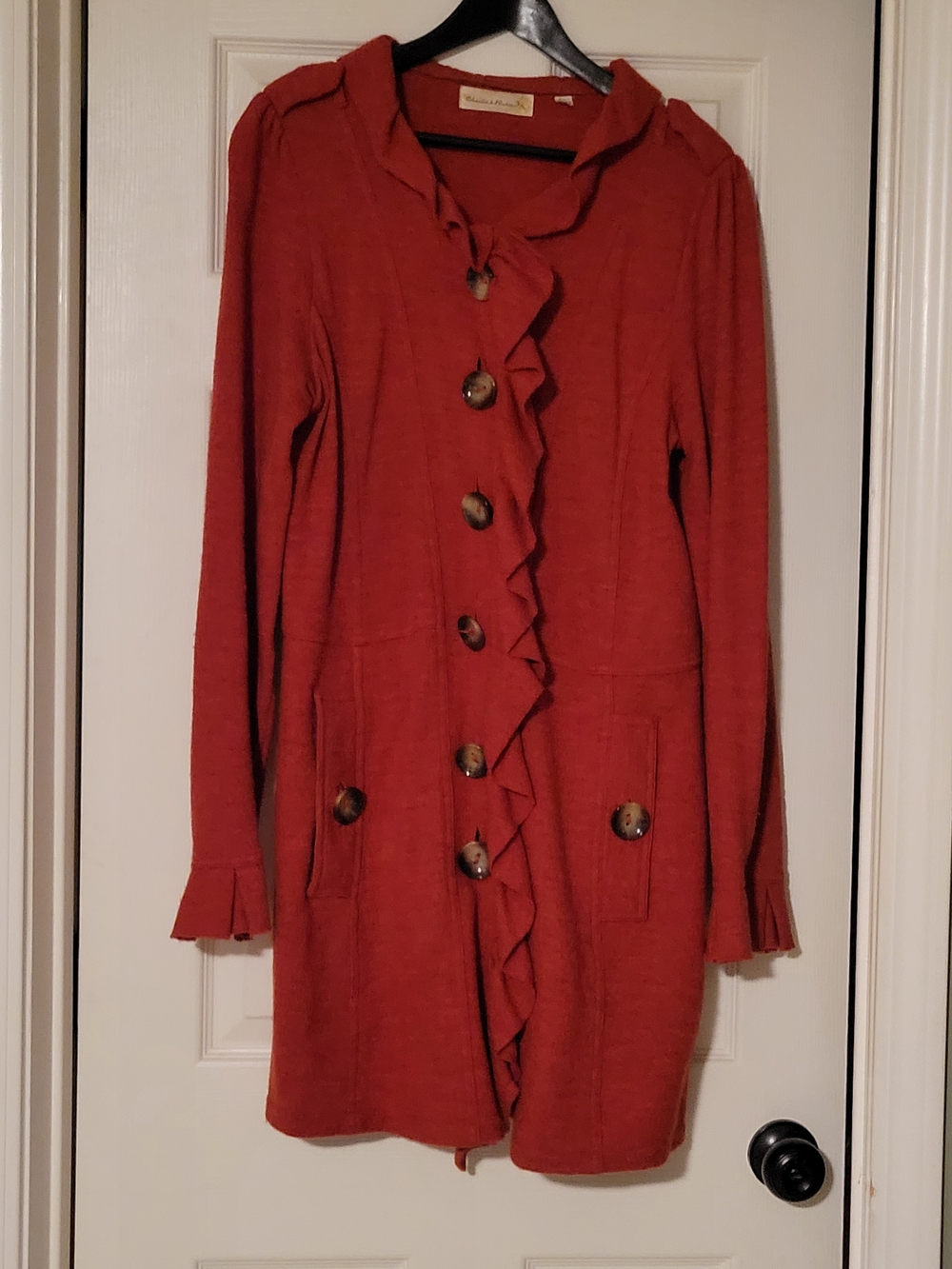 Anthropologie Ruffled Button-Front Long Sleeve Sweater Coat